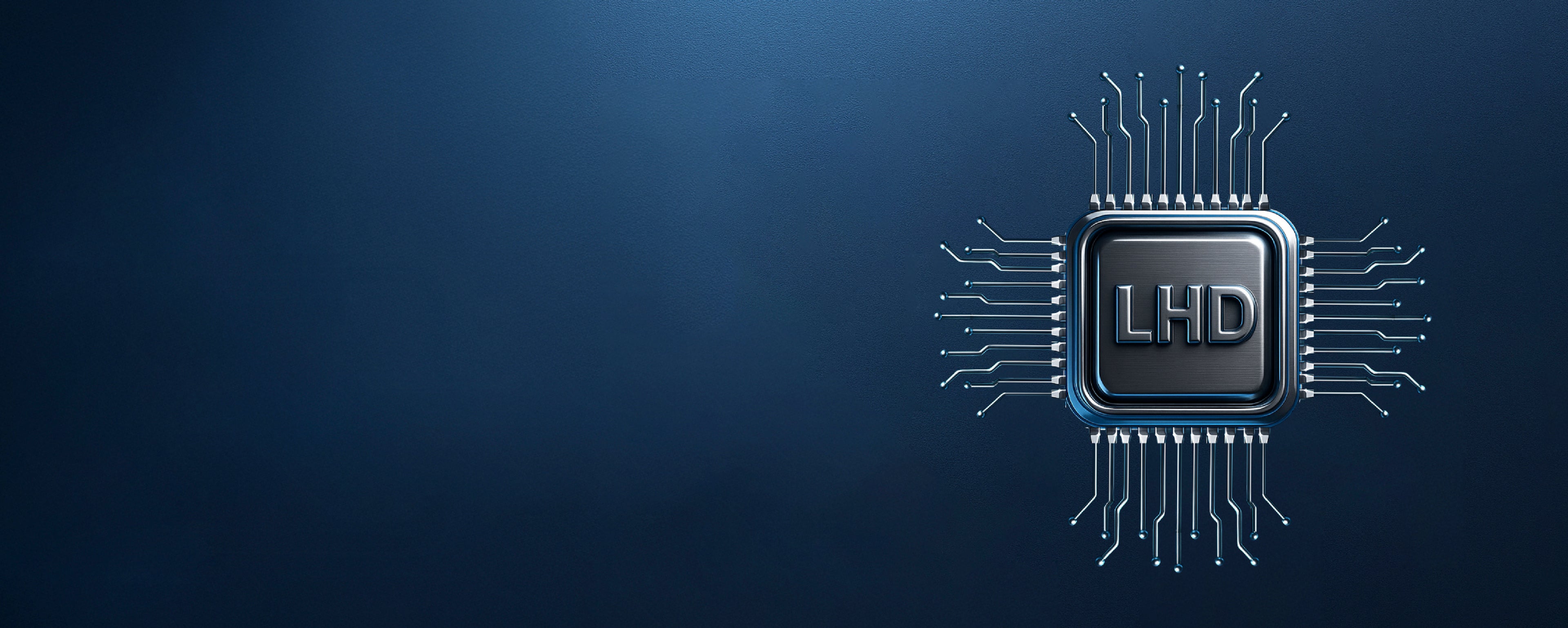 Fondo azul con logotipo LHD en tercera dimensión con acabados metálicos 